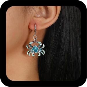 Elegant Silver and Blue Crab Earrings
